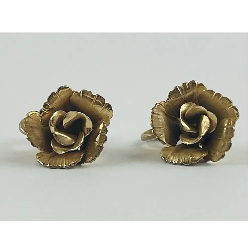 Lisner Open Rose Flower Clip On Earrings Gold Tone Jewelry Vintage Granny 3D Chu - Picture 2 of 13